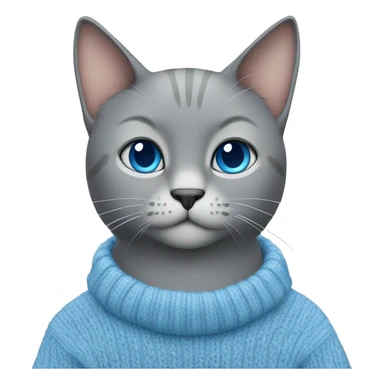 sitting grey cat blue eyes blue sweater  sticker