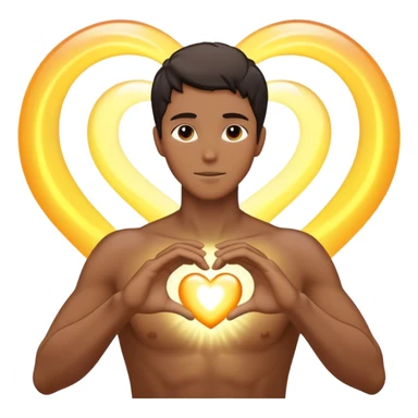 male silhouette with luminous aura, glowing heart, and energy ripples at hands, embodying awakening and quiet longing, no sharp features sticker