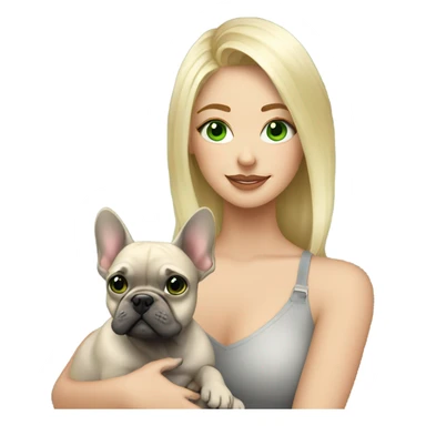 Blonde woman green eyes hugging light gray frenchie  sticker
