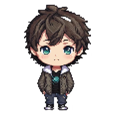 adorable chibi boy with big eyes and casual clothes sticker