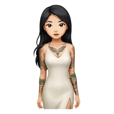 Beautiful Asian woman with long black hair and body tattoos intimate sfw sticker