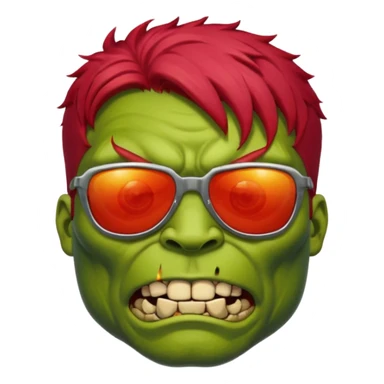 Zombie hulk with red hair and sun glasses face sticker