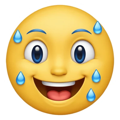 Emoji, yellow round laughing tilted head face sideways with blue tears of fun sticker