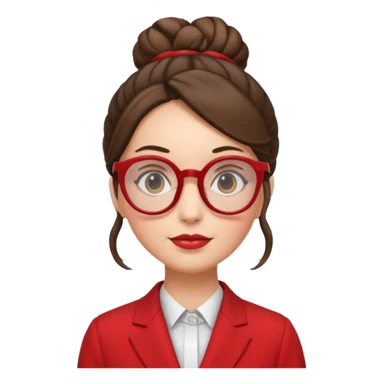 woman with bun hair with red suit and glasses sticker