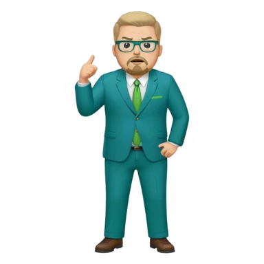 Full Body white male plus size wearing glasses with a goatee angry head Coach in blue and green suit sticker