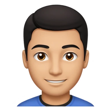 Emoji masculino em estilo 3D / cartoon realista, com pele morena clara, cabelos pretos bem penteados com gel, fios alinhados e com brilho, olhos pretos expressivos, sobrancelhas bem definidas, rosto jovem, expressão simpática e confiante, traços suaves e harmoniosos, sem barba sticker