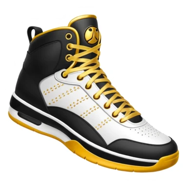 a basketball shoe with gold laces sticker