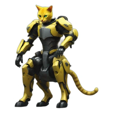 a yellow cat knight on a cyberpunk mech horse，full body sticker