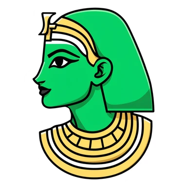 Strict ancient Egyptian style facial expression profile, hieroglyphic flat design, only white and deep green, rigid angular lines, no curves sticker