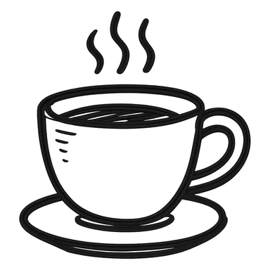 hand drawn outlined icon of a pink coffee cup, no fill, thick lines sticker