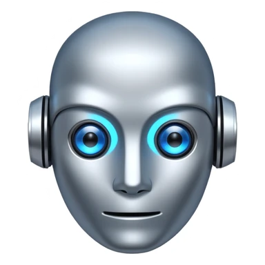 robot head representing a large language model, digital details, glowing eyes sticker