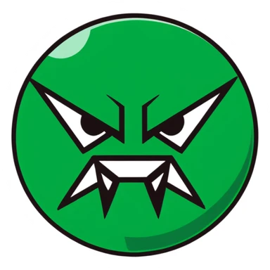 Geometric Maya style angry emoji - spam message, strictly white and deep dark green only, angular sharp lines sticker