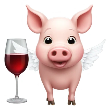 pig with white wings drinking wine sticker