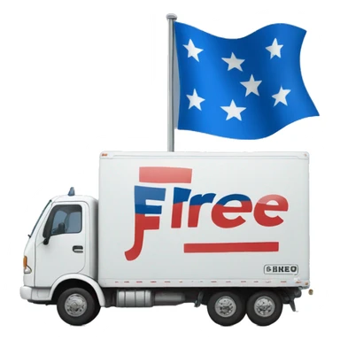 truck for transporting goods with a Text "FREE" on a flag with blue unique color sticker