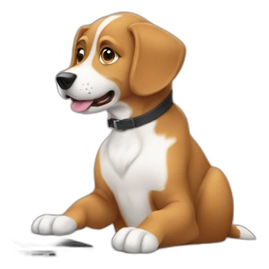 dog typing laptoppc sticker