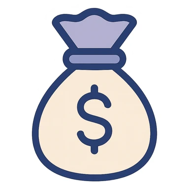 money bag icon, minimal lines, flat design, easily recognizable, no text sticker