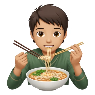 can you generate me a avatar of a male eating a bowl of pho? make it more anime. Make the person slurping on the noodles sticker
