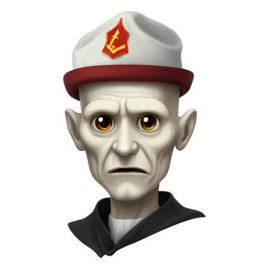 Voldemort with a Soviet Union hat biting his lip without nose sticker