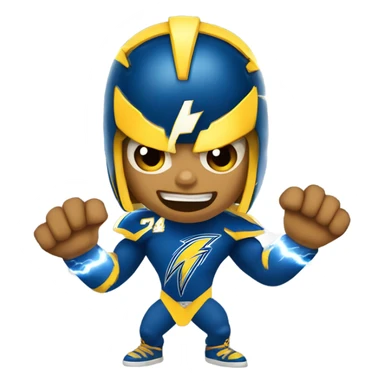 Chargers mascot holding lightning bolts in each hand zues style with a storm in the background  sticker