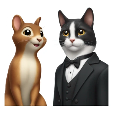 Squirrel next to a tuxedo cat sticker