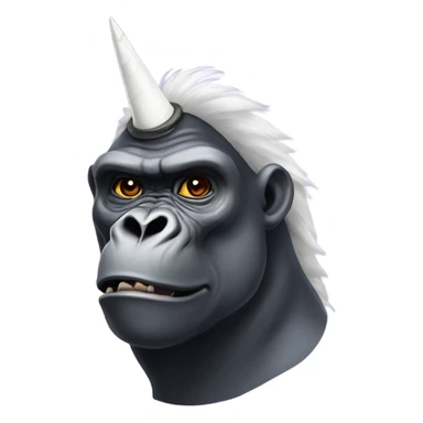 Gorilla wearing shark slippers and on his head is a unicorn horn sticker