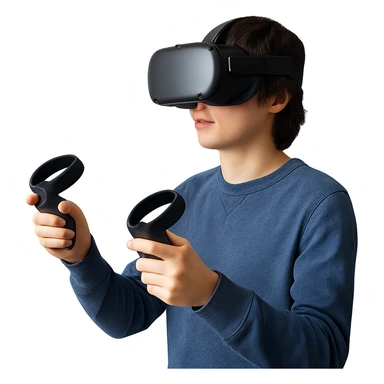 person immersed in VR, holding a controller sticker