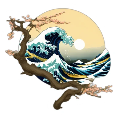 Hokusai in the style of Salvador Dali sticker