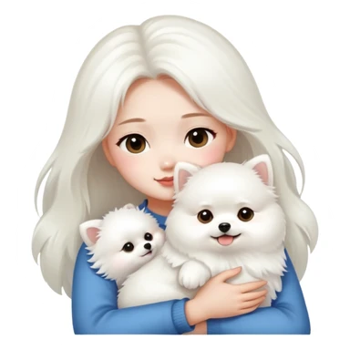 Chinese girl hugging white Pomeranian  sticker