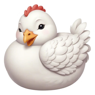 Meme-Worthy Cute Sleeping White Chicken Portrait Emoji, Head resting peacefully with a contented smile, showcasing a delightfully compact build and a luxuriously soft white plumage, eyes shut in a serene, restful nap, Simplified yet hilariously adorable features, highly detailed, glowing with a soft, drowsy light, high shine, relaxed and utterly lovable, stylized with an air of playful laziness, bright and heartwarming, soft glowing outline, capturing the essence of a comically sleepy chicken, so meme-worthy it feels like it could instantly become the next viral sensation of adorable slumber! sticker