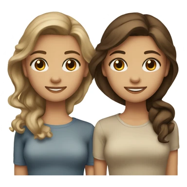 Two girl bestfriends one is brunette with middle to light skin brown eyes, the other one is dark blonde with light skin and blue eyes. Both hairs are a bit wavy but not a lot. They are smiling. sticker