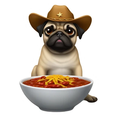 Pug with cowboy hat with bowl of chili sticker