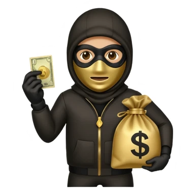 Robber emoji holding a 💰 wearing a mask that is made of robber suit without showing his hand the 💰 need to be in the left sticker