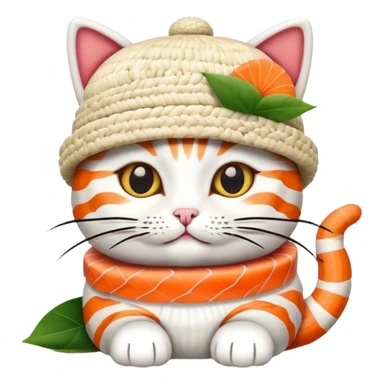 cat wearing a hat made out of sushi sticker