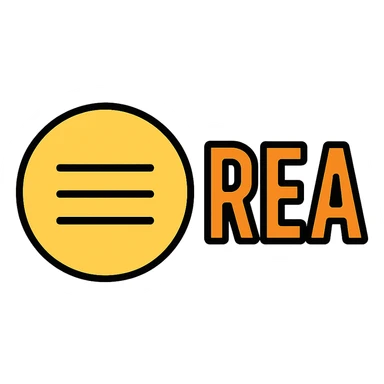 emoji with three grey horizontal lines as a symbol, and the word 'REA' in bold orange uppercase letters next to it, clean and modern style sticker