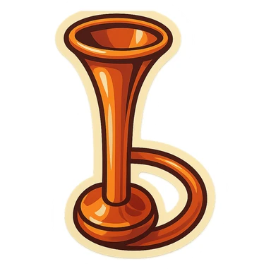 Obstetric Pinard stethoscope, angled view, retro stickers style, soft rounded shapes, expressive contours, vintage color palette, light paper texture, shadows and highlights, transparent background sticker