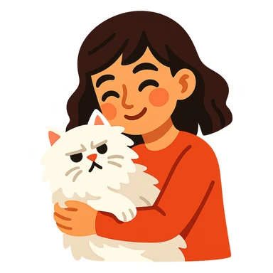 brunette girl snuggling white Persian cat sticker