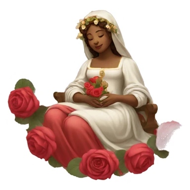 renaissance woman with a halo and her lap full of roses sticker