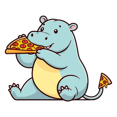 Hippo eating pizza sticker