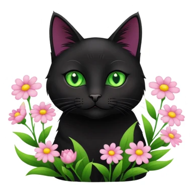 american short hair black cat with flowers sticker