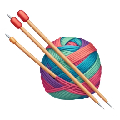 Knitting icon, knitting needles, colorful yarn, partially knitted fabric, minimalistic style, clean lines, transparent background. sticker