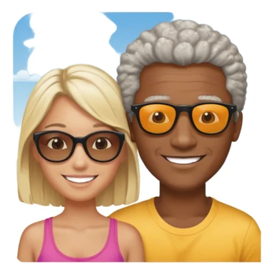 Black man salt n pepper hair with younger blonde  both smiling on beach  sticker