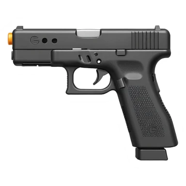 emoji of a compact pistol resembling a Glock 17 with an extended magazine, flat vector style, simple shapes, bold outlines, high contrast, small details removed, 1-color shadow, transparent background, 512x512 sticker