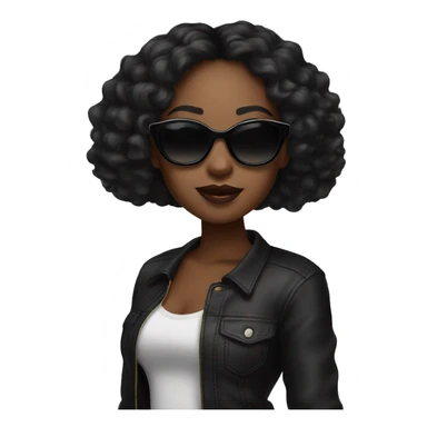Black girl with black middle part hair and black sunglasses with lipgloss on  sticker
