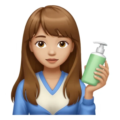 a girl with light skin and medium brown long hair with bangs who is applying lotion to her body sticker