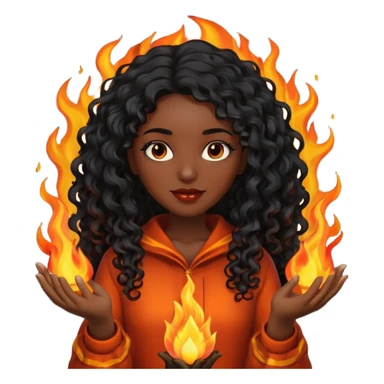 Dark curly long haired woman with fire in her hands sticker