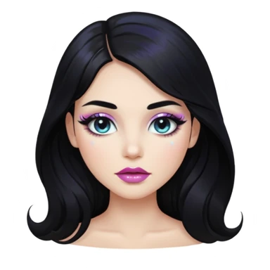 douyin long black hair glossy lips glittery iridescent white eyeshadow girl sticker