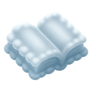 thick open book made entirely of small, very bright white fluffy convex clouds, matte glass style sticker