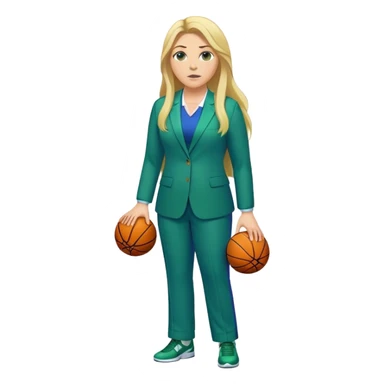 Full Body white plus size female basketball head coach with long blonde hair in a blue and green suit sticker