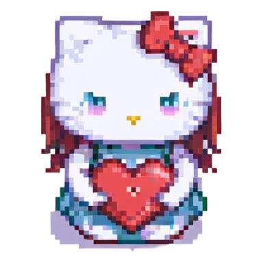 hello kitty pixel art holding a heart sticker