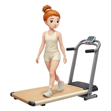 Ginger girl messy bun home gym walking on walking pad cream gym outfit sticker